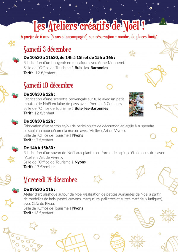 Ateliers créatifs de Noël à Buis et Nyons