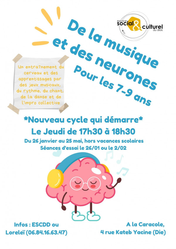 Ateliers pour les enfants 7-9 ans "De la Musique et des Neurones" (Nouveau cycle qui démarre)