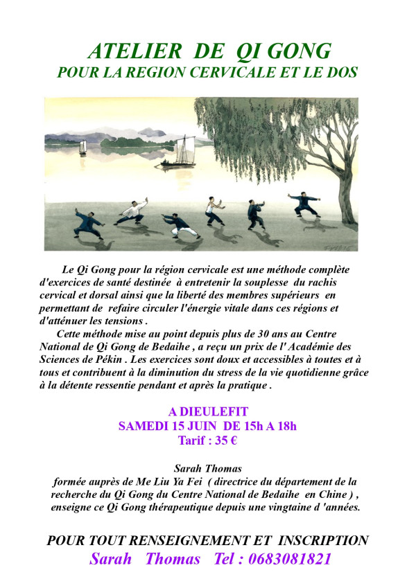 Le Lien 26 soutient l'atelier Qi Gong cervicales et dos le samedi 15 juin à Dieulefit