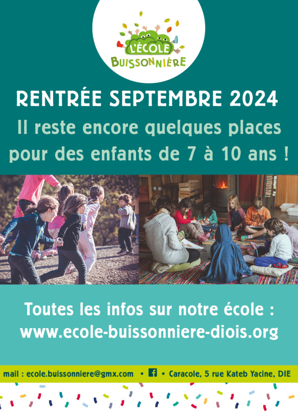 Places disponibles à l'École Buissonnière pour la rentrée de septembre 2024