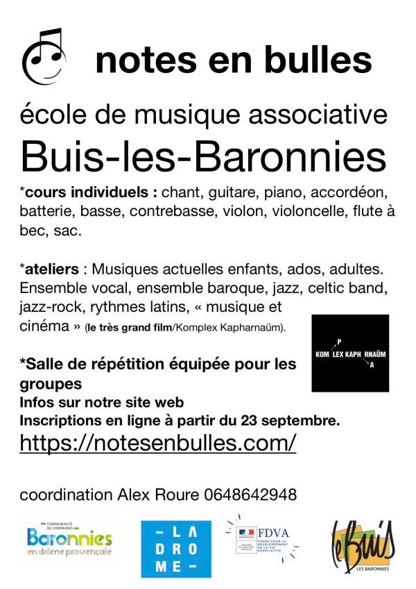 Ecole de Musique Notes en Bulles, les inscriptions sont ouvertes !