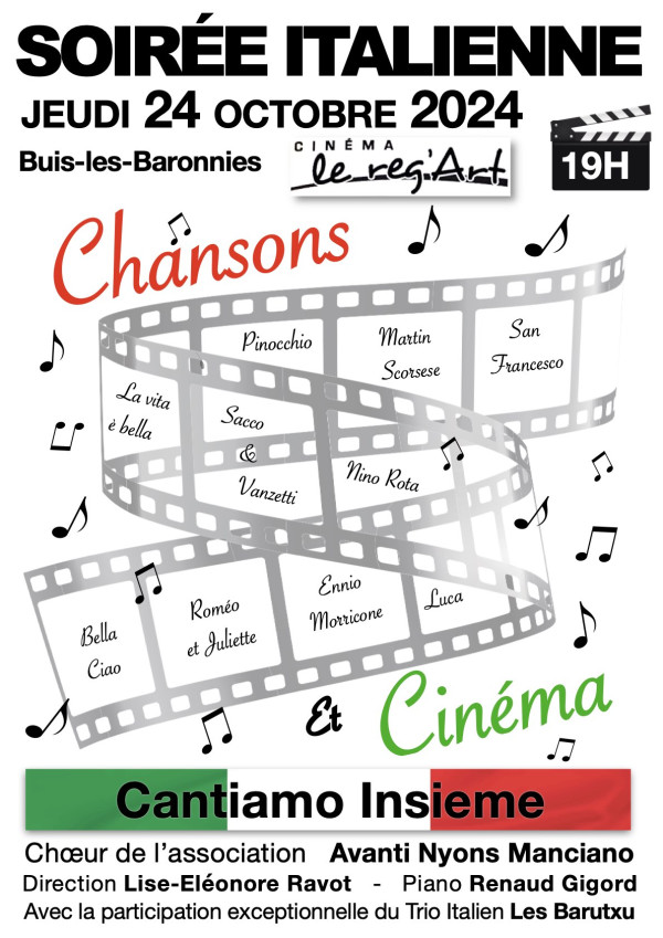 Concert CHOEUR CANTIAMO INSIEME "CHANSONS ET CINEMA", suivi de la projection en avant première du film "En Fanfare"