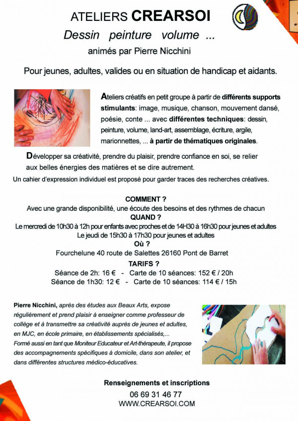 Atelier Créarsoi, Dessin, peinture, volume, marionnettes…. pour petits et grands – Cours